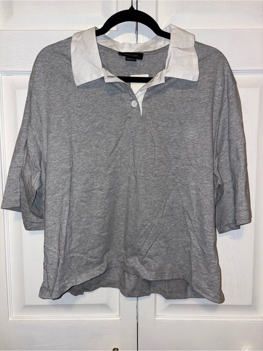 Gray Polo-Style Women's Top with White Collar